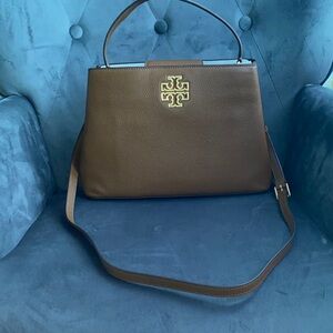 Tory Burch Brown Leather Britten Satchel Bag